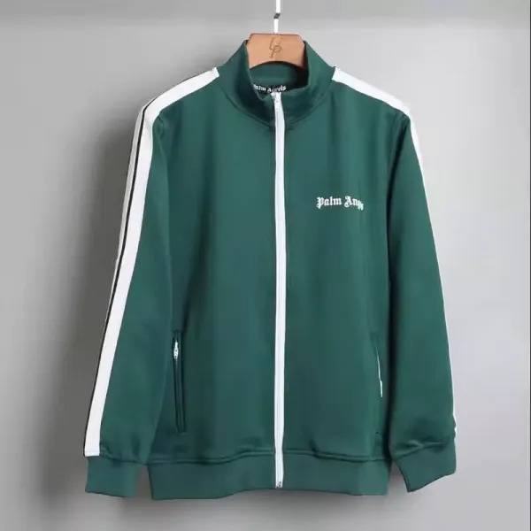 Palm Angels Track Jacket Green with White Stripes Outerwear - 1