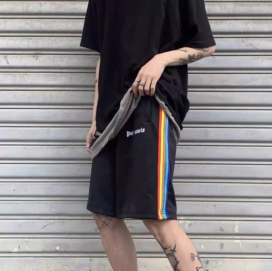 Palm Angels Rainbow Stripe Track Shorts Blue - 7