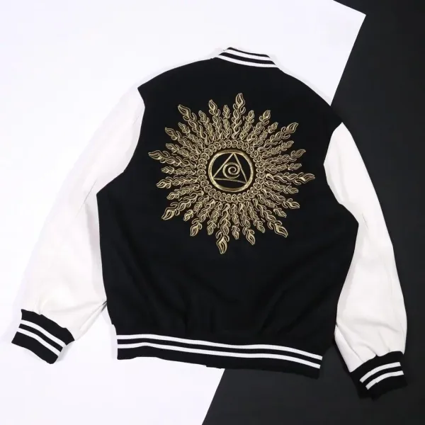 Stussy x Dries Van Noten Letter Pattern Embroidered Animal Patch Varsity Jacket Black Outerwear Jacket - 5