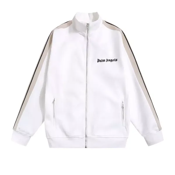 Palm Angels Track Jacket White Beige Stripe Outerwear - 1