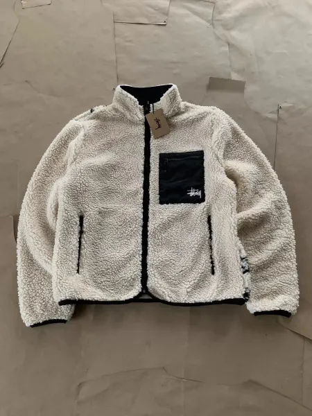 Stussy Sherpa Fleece Jacket Off-White Outerwear Jacket - 3
