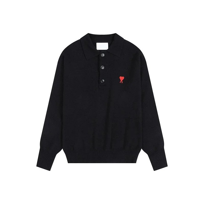 AMI Heart Embroidery Polo Knit Sweater photo 3