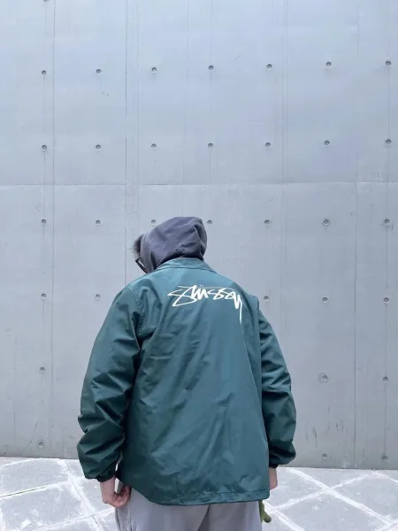Stussy Script Logo Coach Jacket Forest Green Outerwear - 9