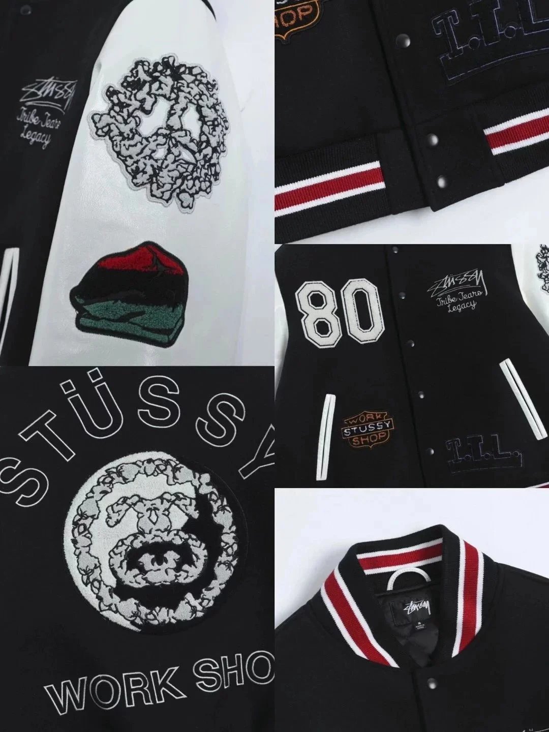 Stussy Stüssy Work Shop Varsity Jacket Black / White Outerwear - 4