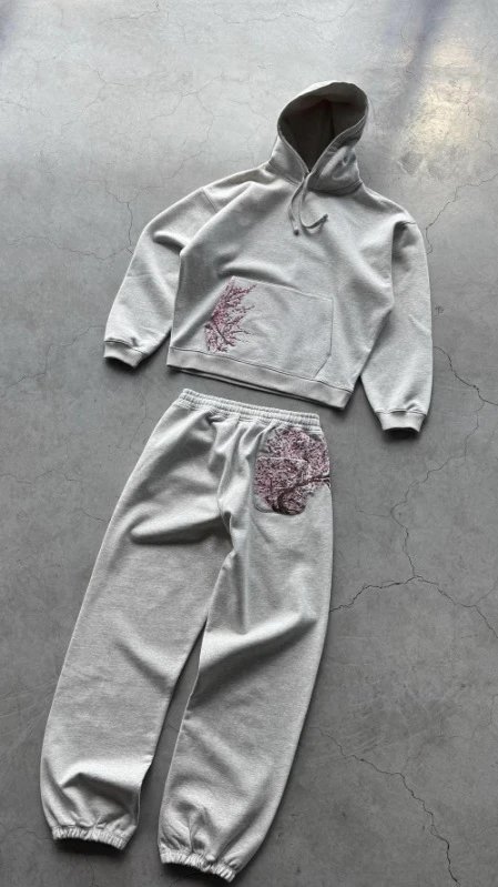 Design Cherry Blossom Print Hooded Jacket Beige Outerwear - 44