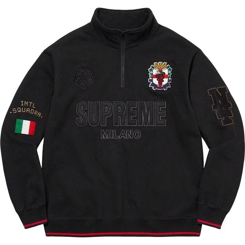 Supreme Hoodies & Sweatshirts City Name Graphic Crewneck Sweatshirt — E547 Black (Milan Sweatshirt)