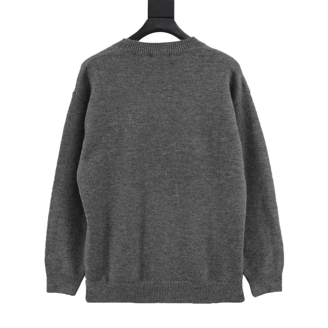 Balenciaga Double B Embroidered Knit Crewneck Sweater Gray - 6