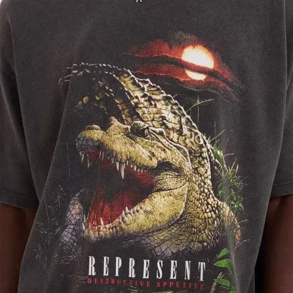 Represent Dinosaur Graphic Washed Black T-Shirt - 5