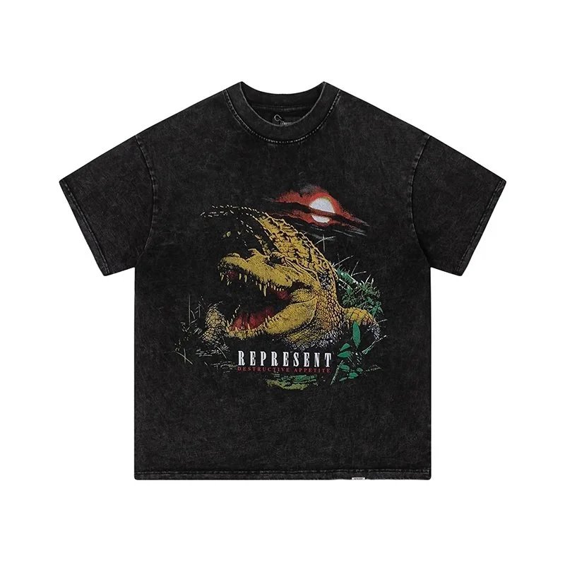 Represent Dinosaur Graphic Washed Black T-Shirt - 1
