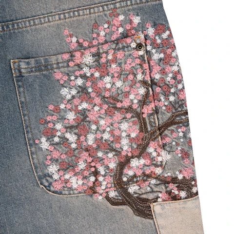 Design Cherry Blossom Print Hooded Jacket Beige Outerwear - 29