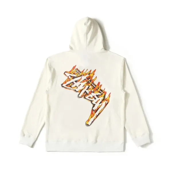 Stussy Flame Logo Zip-Up Hoodie Black and Off-White - 4