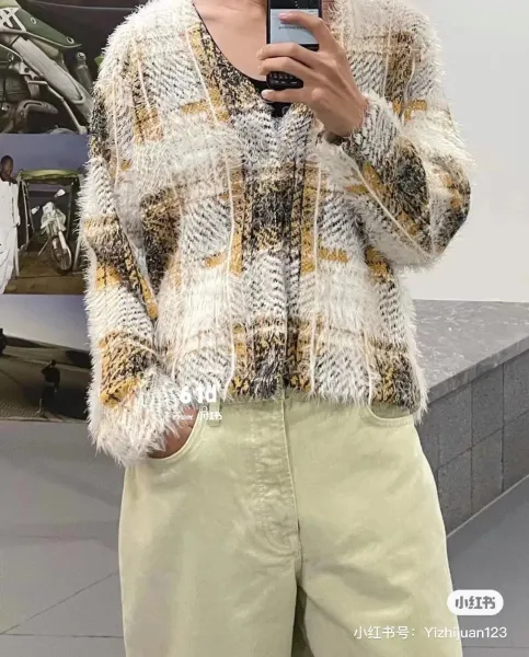 Stussy Plaid Fuzzy Cardigan Yellow Multicolor Outerwear.cardigan - 7