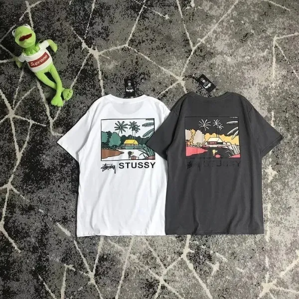 Stussy Tropical Scene Graphic T-Shirt Gray - 9