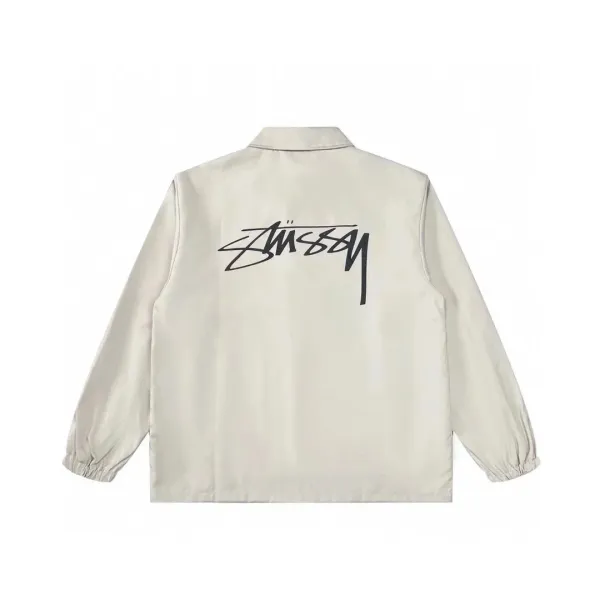 Stussy Script Logo Coach Jacket Beige Outerwear - 1