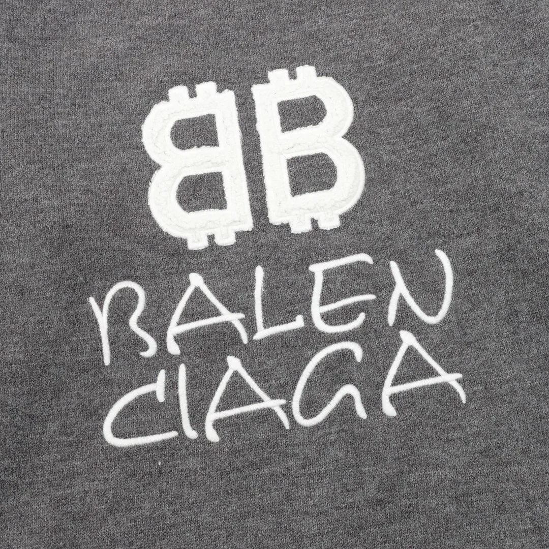 Balenciaga Double B Embroidered Knit Crewneck Sweater Gray - 8