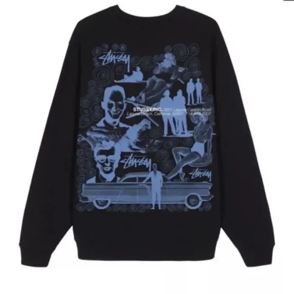 Stussy Graphic Print Black Crewneck Sweatshirt Hoodie - 1