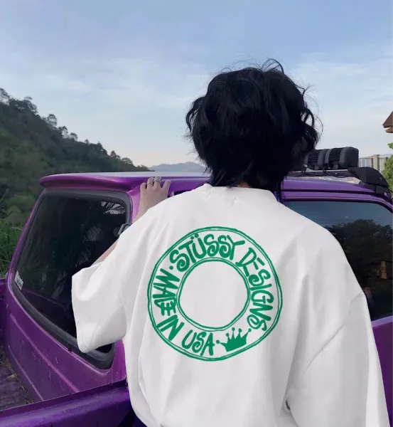 Stussy Designs In USA Green Logo T-Shirt White - 6