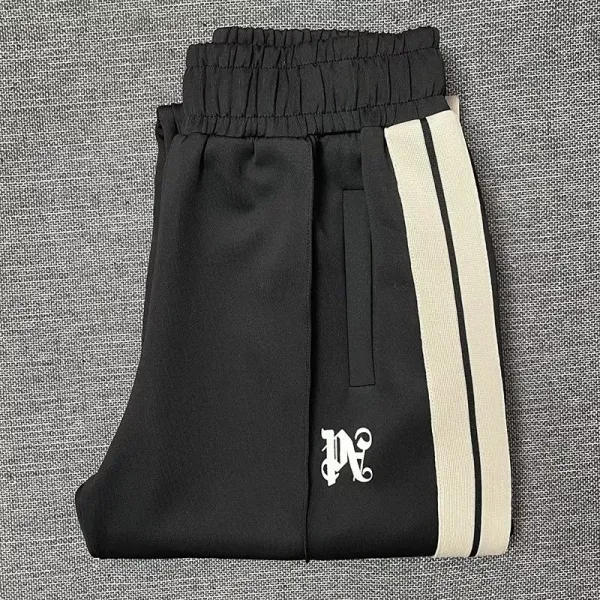 Design Track Pants Black Beige Stripe with Ornate 'M' Logo Sweatpants - 1
