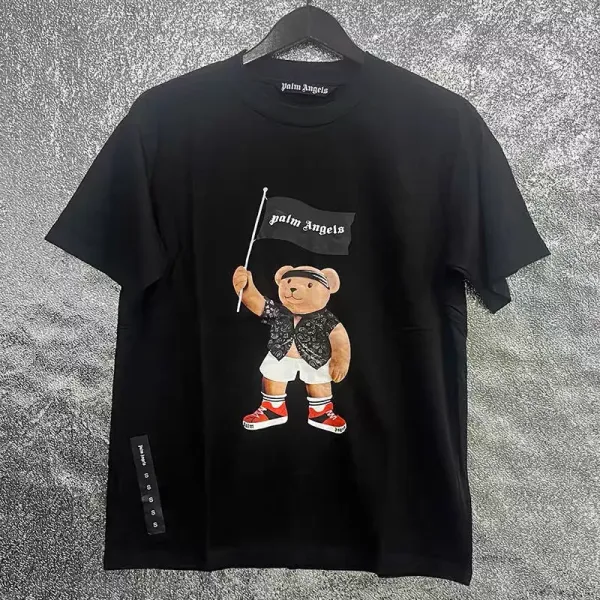 Palm Angels Teddy Bear Flag Print Black T-Shirt - 1