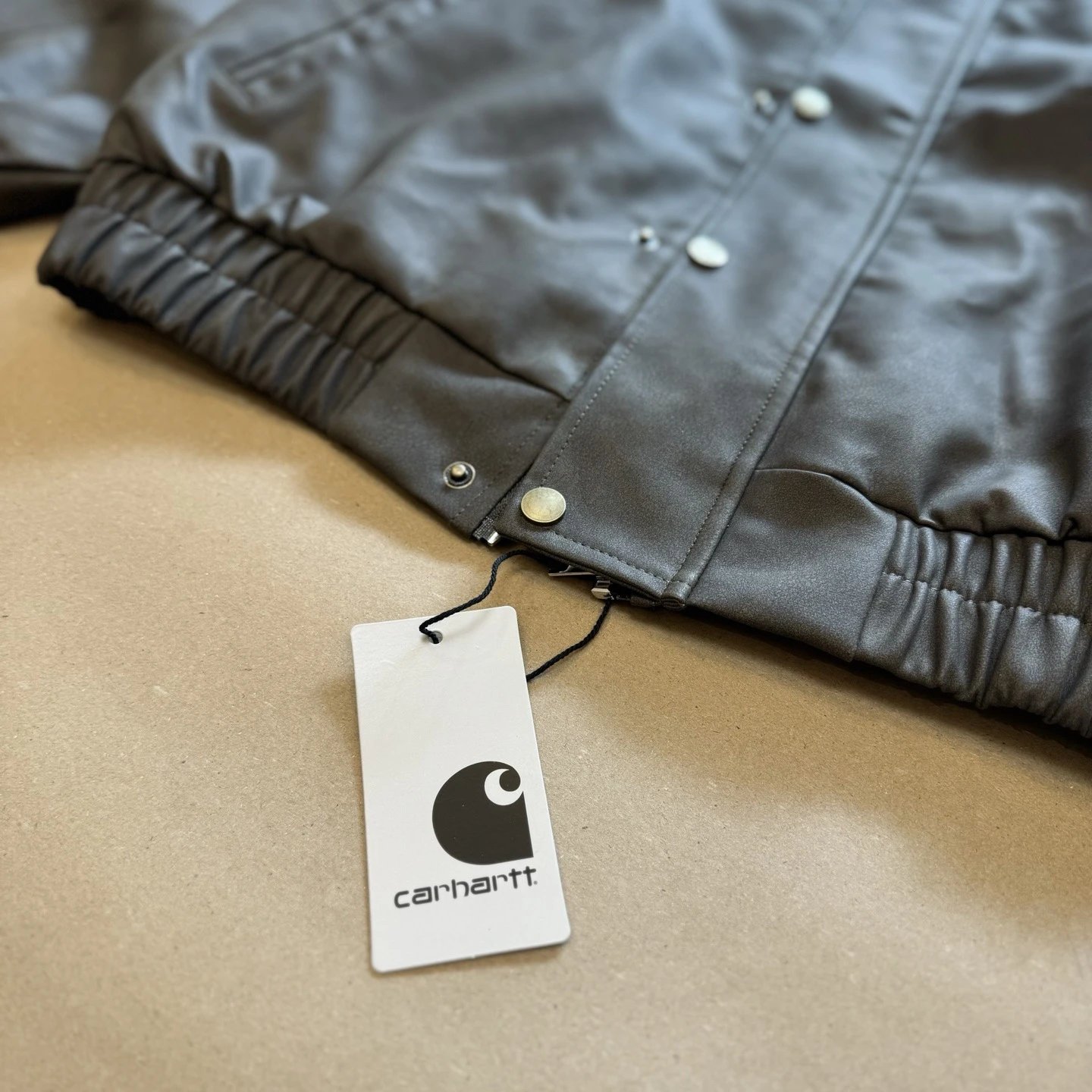 Carhartt Work In Progress Leather Jacket Olive Brown Corduroy Collar - 14