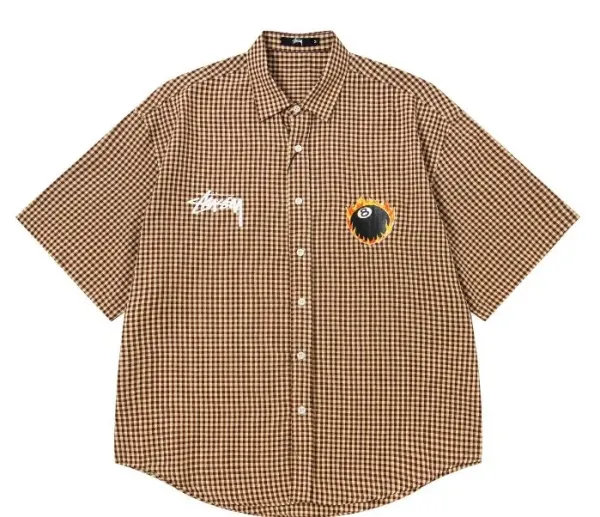 Stüssy x 8-Ball Gingham Short-Sleeve Shirt Brown - 1