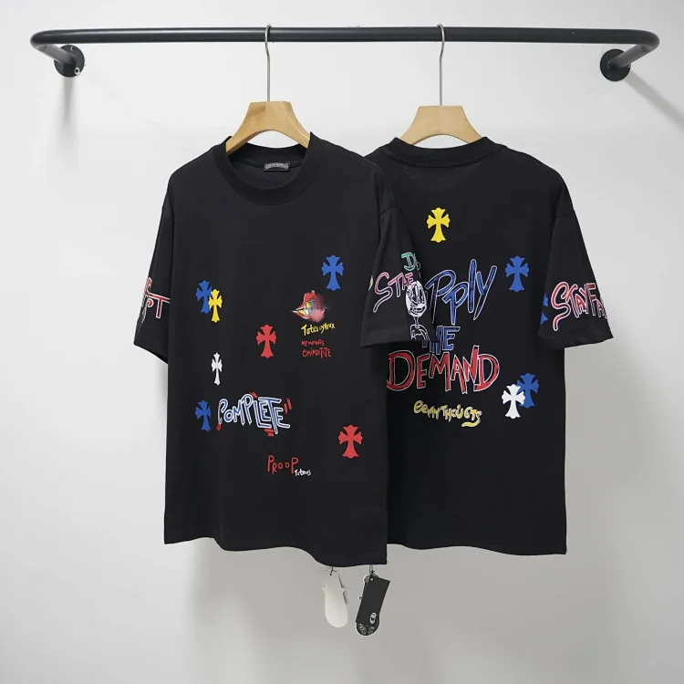 CH cross print round neck cotton mens trendy T-shirt(pic9) CH cross print round neck cotton men's trendy T-shirt