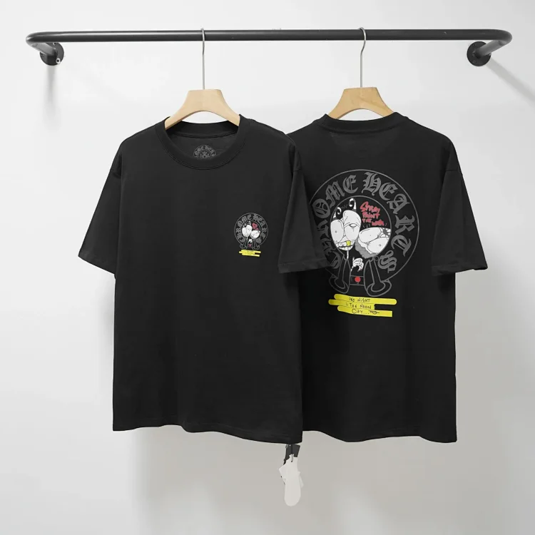 CH cross print round neck cotton mens trendy T-shirt(pic21) CH cross print round neck cotton men's trendy T-shirt