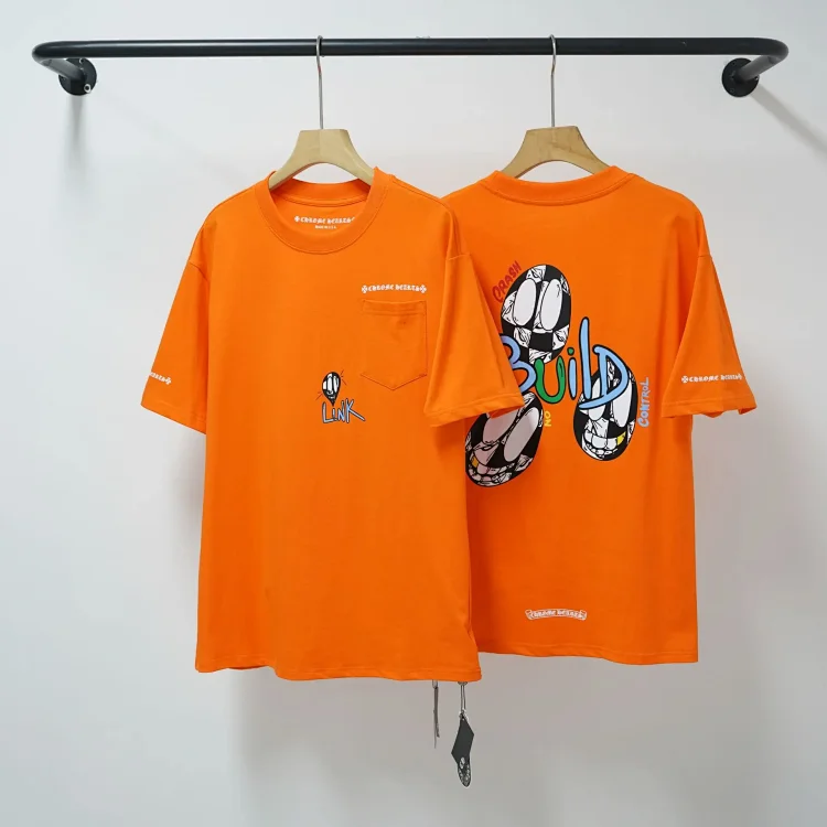 CH cross print round neck cotton mens trendy T-shirt(pic39) CH cross print round neck cotton men's trendy T-shirt