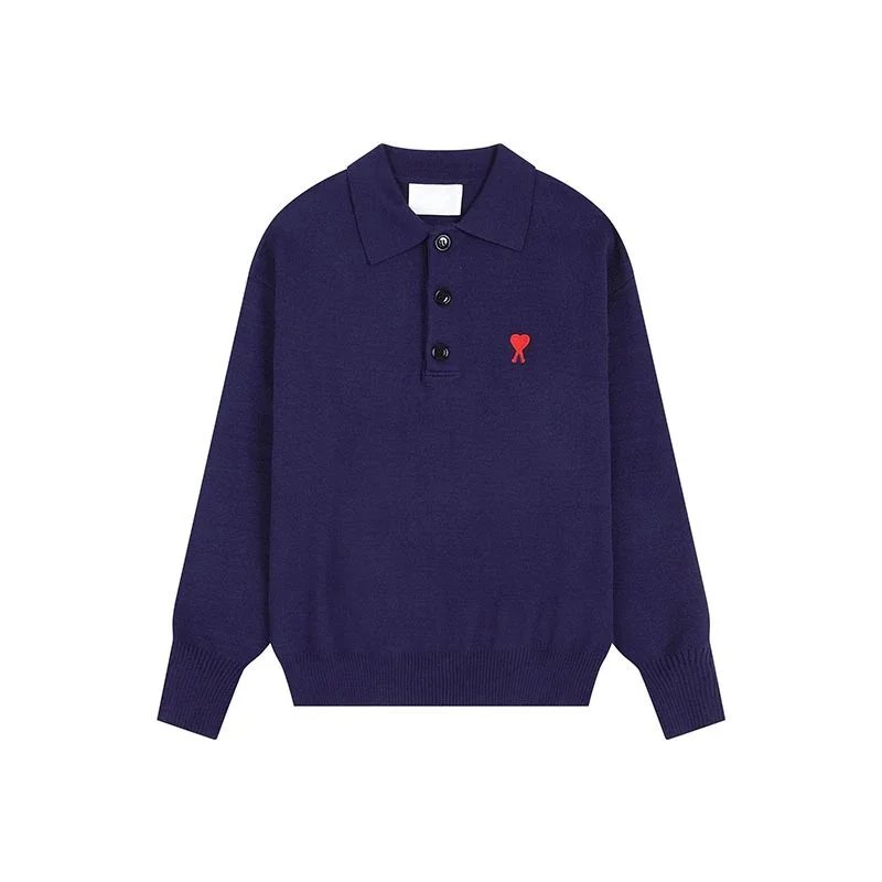 AMI Heart Embroidery Polo Knit Sweater photo 5