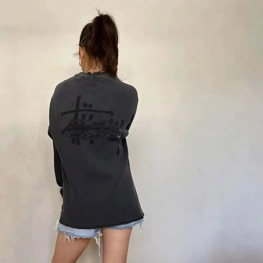 Logo design washed raglan sleeves waffle long T