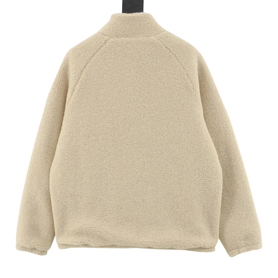 Pocket Embroidered Letter Lamb Wool Jacket photo 5