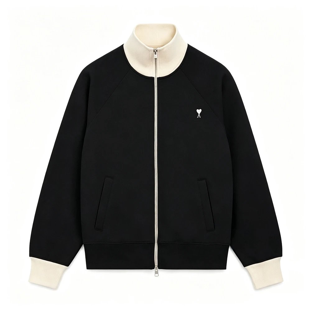 Contrast Ribbed Embroidered Heart Zip Hoodie photo 2