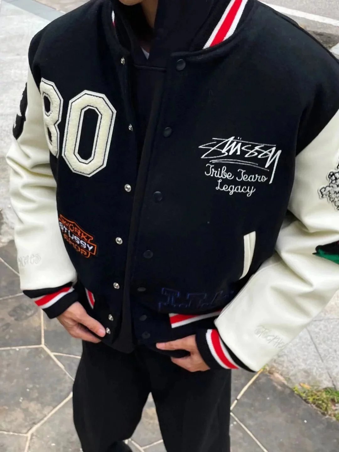 Stussy Stüssy Work Shop Varsity Jacket Black / White Outerwear - 5