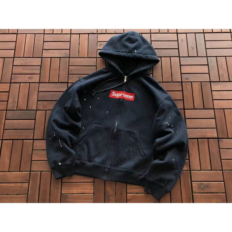 Splatter Print Embroidery Zip Hoodie photo 3