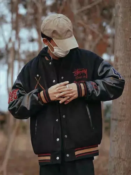Stussy Embroidered Varsity Jacket Black Outerwear - 6