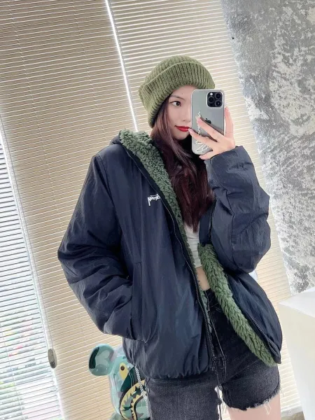 Stussy Fleece Sherpa Hooded Jacket Olive Green Outerwear - 9