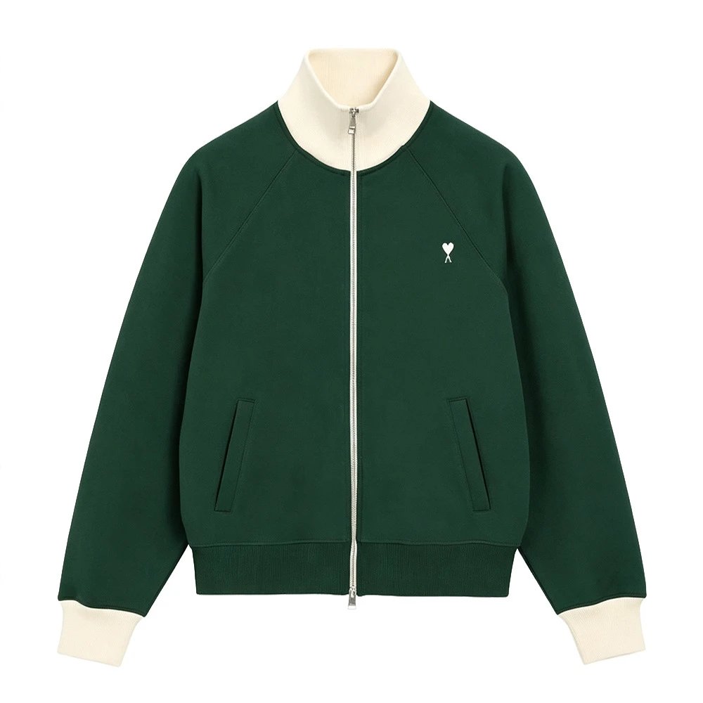 Contrast Ribbed Embroidered Heart Zip Hoodie photo 3