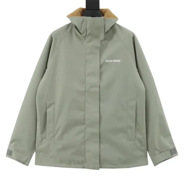 Miu Miu Color-Block Collar Jacket Olive Green Outerwear - 3