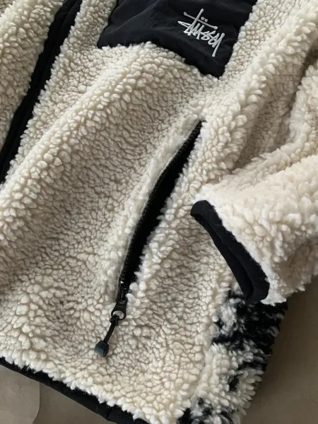 Stussy Sherpa Fleece Jacket Off-White Outerwear Jacket - 9