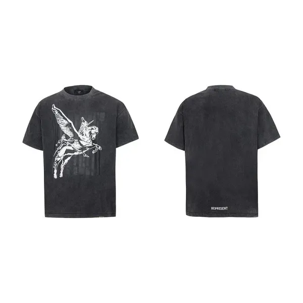 Represent Pegasus Graphic Washed Black T-Shirt - 1