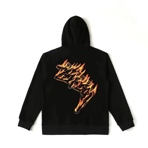 Stussy Flame Logo Zip-Up Hoodie Black and Off-White - 5