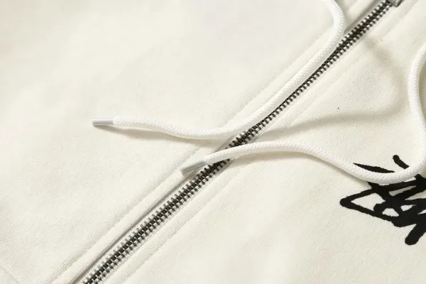 Stussy Flame Logo Zip-Up Hoodie Black and Off-White - 9