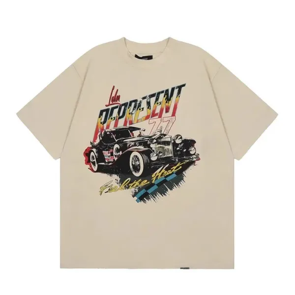 Design Decadent 77 Vintage Car Graphic Beige T-Shirt - 1
