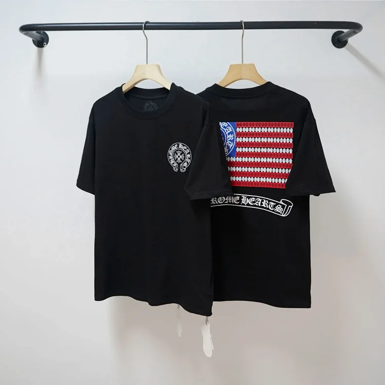 CH cross print round neck cotton mens trendy T-shirt(pic2) CH cross print round neck cotton men's trendy T-shirt