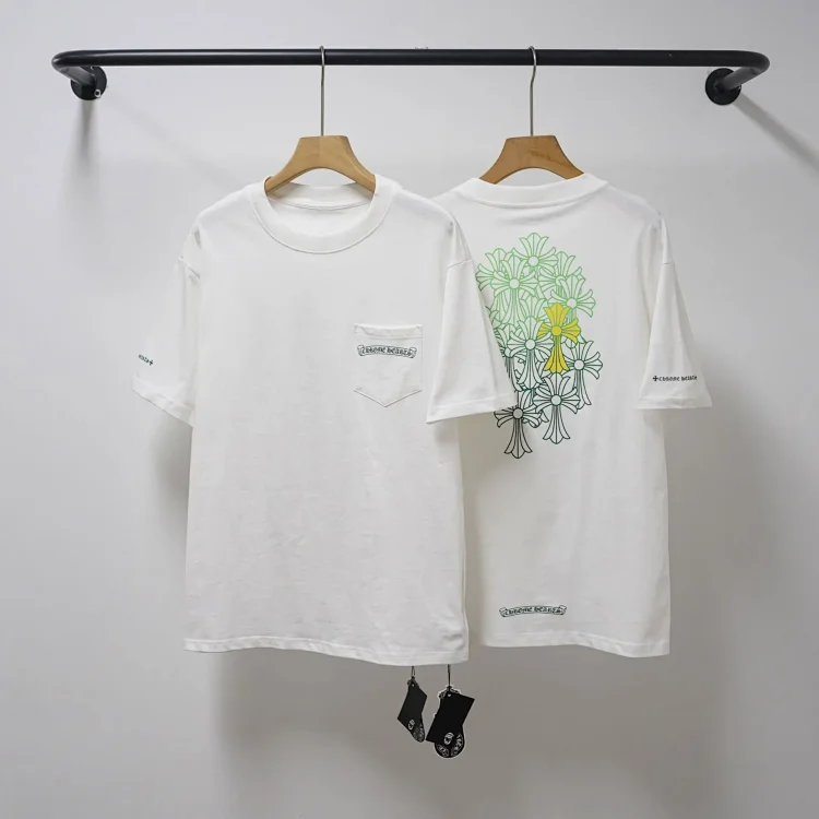 CH cross print round neck cotton mens trendy T-shirt(pic24) CH cross print round neck cotton men's trendy T-shirt