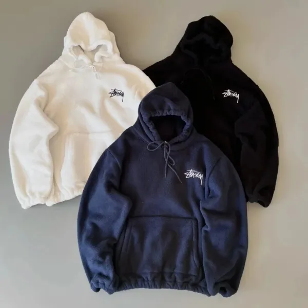 Stussy Fleece Hoodie White Navy Black - 3