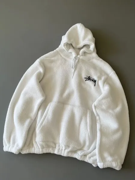 Stussy Fleece Hoodie White Navy Black - 7