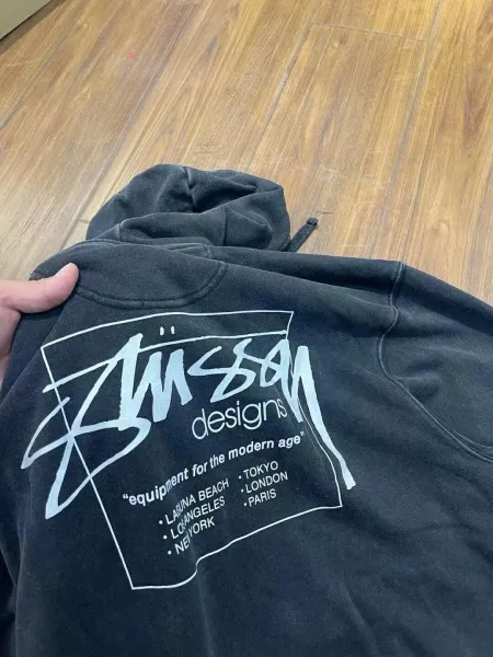 Stussy Box Logo Washed Black Hoodie - 6