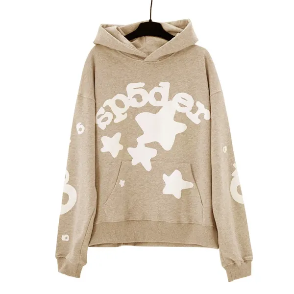 Spider Star Print Beige Hoodie - 1