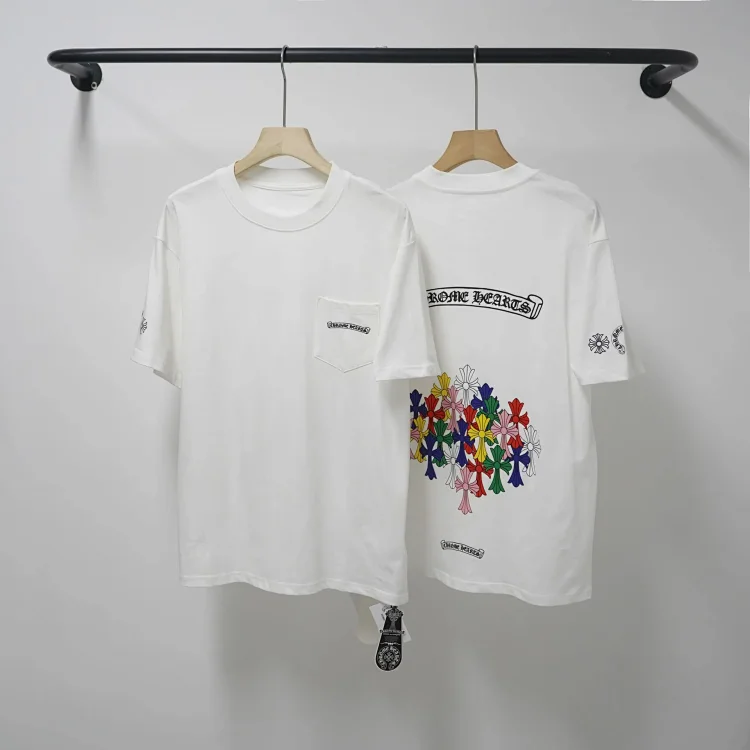 CH cross print round neck cotton mens trendy T-shirt(pic41) CH cross print round neck cotton men's trendy T-shirt